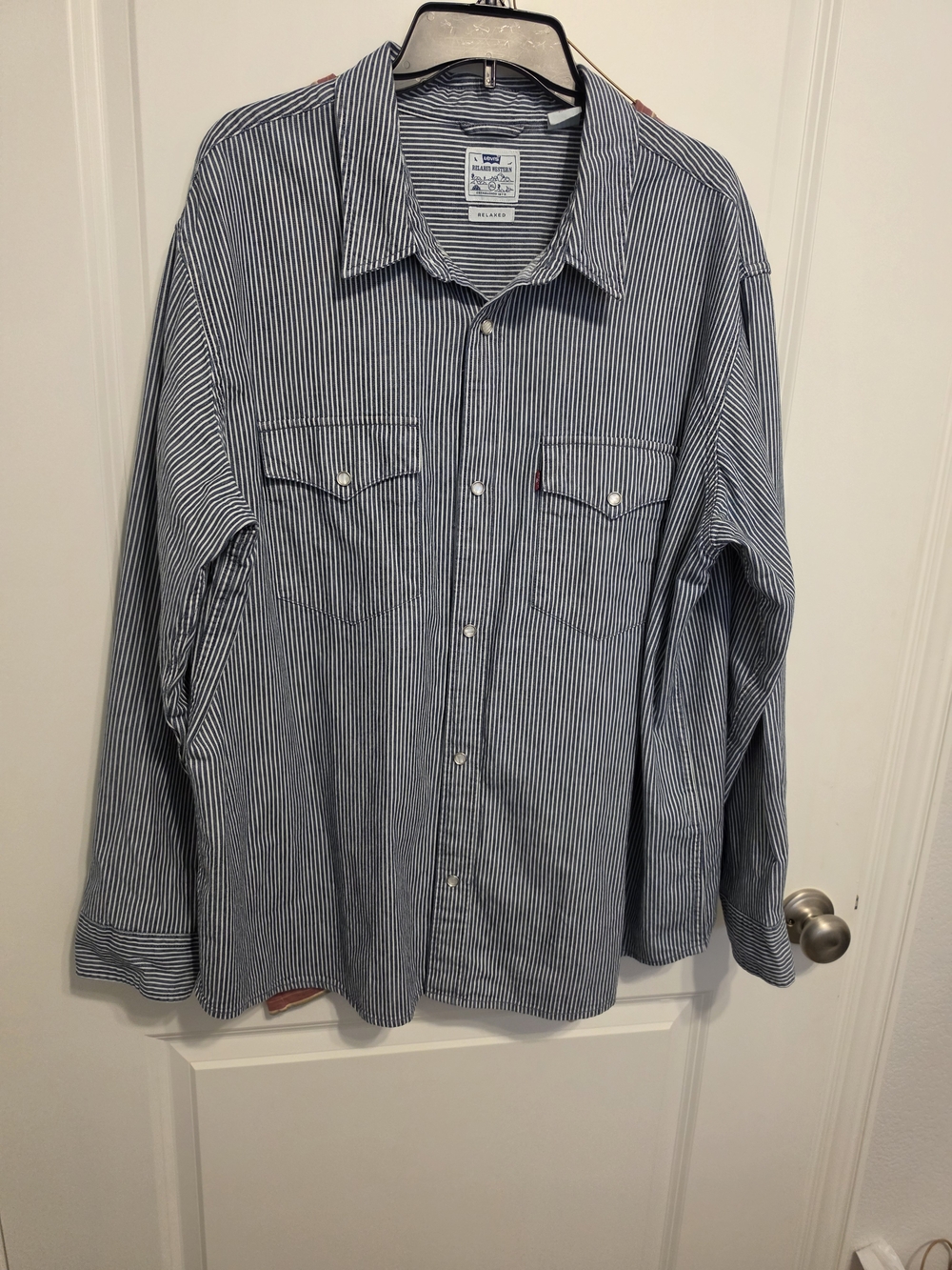 Levi's Men’s Navy and White Pinstripe Button-Down Shirt